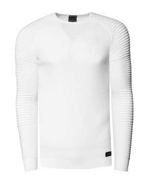 Slim fit fijngebreide biker trui met ronde hals