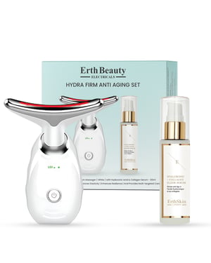 Hydra Firm Anti-Aging Set ( Leeftijds-VERJONGENDE GEZICHTS- EN HALSMASSAGER - wit met HA Serum)