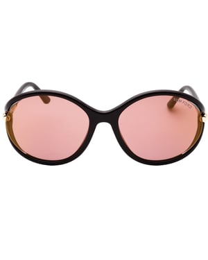 Tom Ford Glanzende Donkerbruine Montuur Roze Bruine Lens Zonnebril