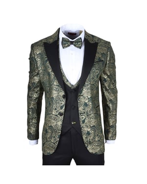 Heren 4-delige Groene Paisley Trouwsuit Perfecte Pasvorm