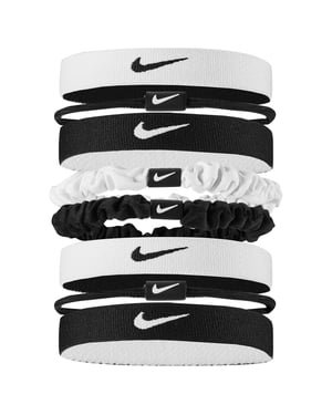 Nike Gemengde Flexibele Classic Haarnel (Verpakking van 8) (Zwart/Wit)