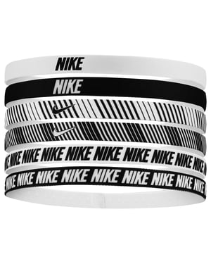 Nike Klassieke Gedrukte Flexibele Haarband (Verpakking van 6) (Wit/Zwart)