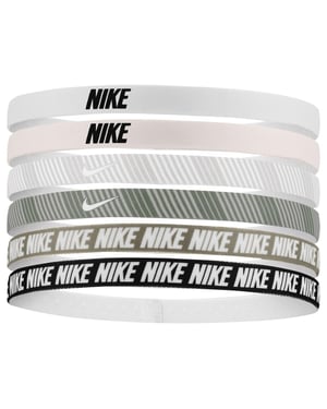 Nike Classieke Gedrukte Flexibele Haarband (Verpakking van 6) (Wit/Roze)