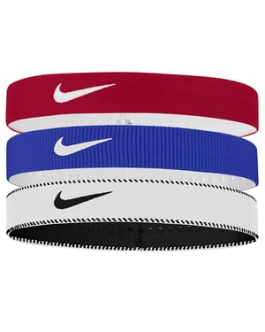 Nike Classic Flexibele Brede Band Hoofdband (Set van 3) (Rood/Blauw/Wit)