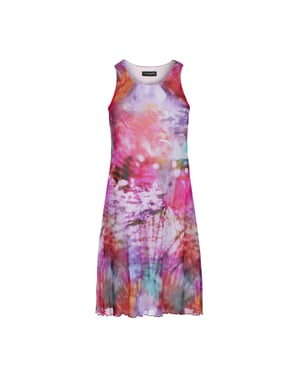 Mouwloze A-lijnjurk voor dames – abstracte veelkleurige print, gevoerd katoen met een bovenlaag van transparant nylon