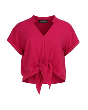 Blouse met gestrikte voorkant in fuchsia – 100% viscose-voile