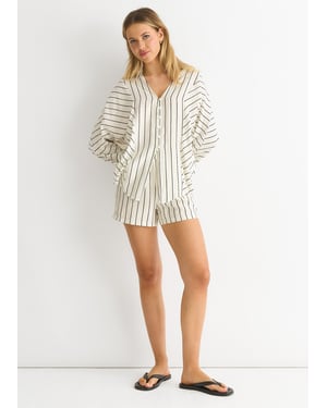 Crème lang mouw Batwing streep shirt