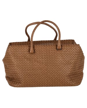 Bottega Veneta Intrecciato Brick Schoudertas in Bruin Leer