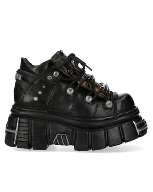 New Rock M-106N-C86 Zwarte Vlammen Leren Gothic Enkel Plateau Laarzen