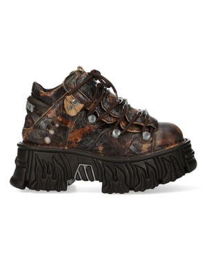 New Rock M-106-C194 Bruine Vlammen Leren Gothic Enkel Plateau Laarzen