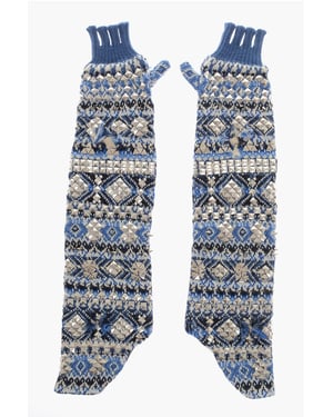 Gebreide vingerloze, warme handschoenen met studs in Azzurro, Bianco, Blu, Multicolor