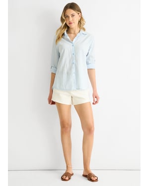 Blauw Katoenen Streep Shirt Met Opgerolde Mouwen