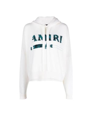 Amiri Leopard MA Bar Logo Witte gebreide hoodie