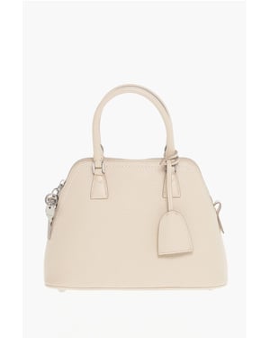 MM11 Gestructureerde leren 5AC-tas met canvasdetail in beige