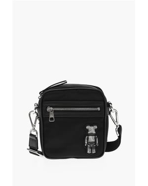Nylon BEARBRICK crossbodytas met leren afwerking in zwart