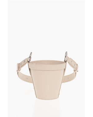 Leren bucketbag met verstelbare schouderband in roze