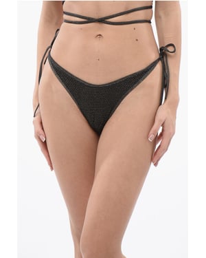 Lurex bikinislip met logo-applicatie in groen