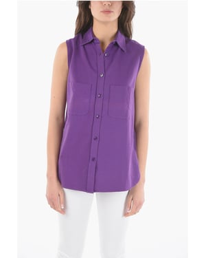 Mouwloos maxi-shirt van katoen met dubbele borstzakken in violet