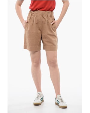 Linnenmix shorts met elastische tailleband in beige