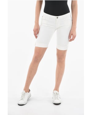 5-pocket denim stretch short met logoknoop in wit