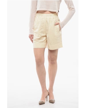 Linnenmix shorts met elastische tailleband in beige