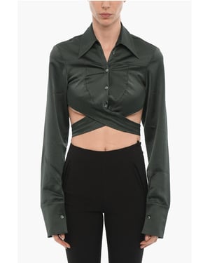 Satijnen crop top met wikkeldetail in groen