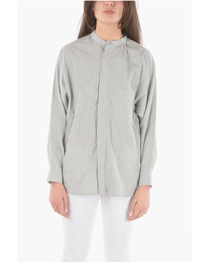 Gestreept oversized overhemd met borstzak in grijs