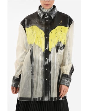 MM0 Lak Oversize Overhemd met Drukknoop in Wit, Grijs