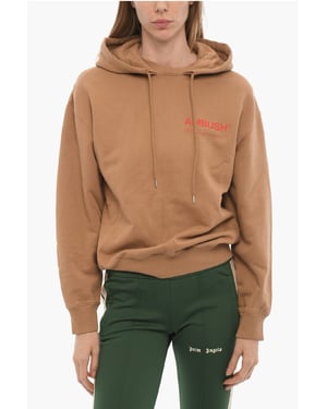 Geborstelde katoenen hoodie met bedrukt logo in bruin