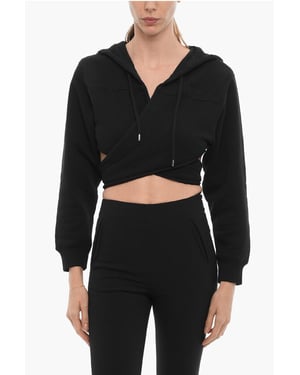 Effen cropped hoodie met wikkelmotief in zwart