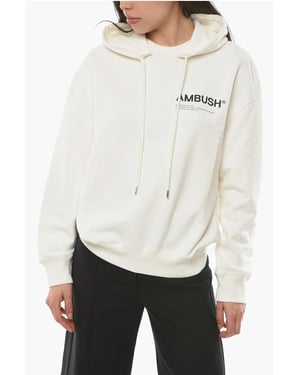 Geborsteld katoenen MULTICORD hoodie in wit