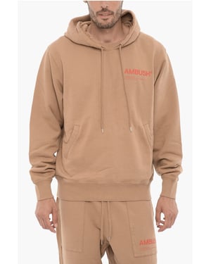 Fleece katoenen hoodie met twee zakken in bruin