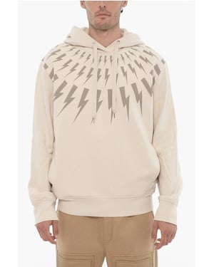 Fleece katoenen FAIRISLE THUNDERBOLT hoodie in beige