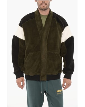 Fleece KIMONO Sweatshirt in kleurblok in Nero, Verde