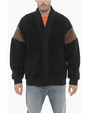 Fleece tweekleurige KIMONO-sweatshirt in Marrone, Nero