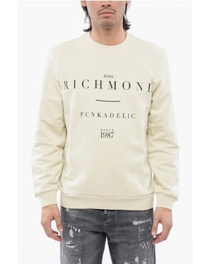 Geborsteld katoenen sweatshirt met ronde hals en logoprint