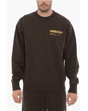 Fleece katoenen WORKSHOP sweatshirt met ronde hals in bruin