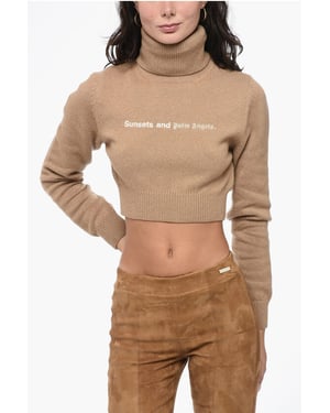 Geborduurde cropped SUNSET coltrui in beige