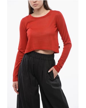 Cropped trui met ronde hals en viscosemix in rood
