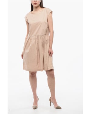 Popeline katoenen mouwloze jurk in beige