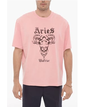 Bedrukt ARIES THE WARRIOR T-shirt met ronde hals in roze