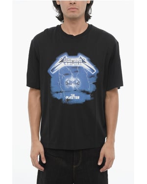 Slim Fit ROCK BAND ZODIAC GEMINI T-shirt met ronde hals en druppel in zwart