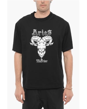 Slim Fit ARIES THE WARRIAR T-shirt met ronde hals in zwart