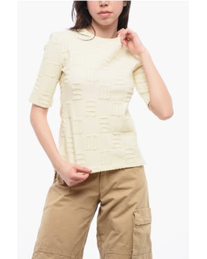 T-shirt met ronde hals en stikseldetails in beige