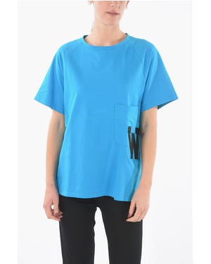 Maxi-T-shirt met ronde hals en monogrampatch in blauw