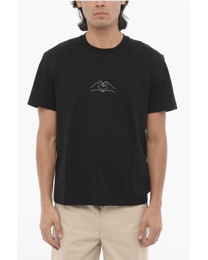 Katoenen T-shirt met ronde hals en print in zwart