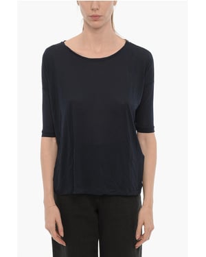 Effen oversized T-shirt met ronde hals in blauw