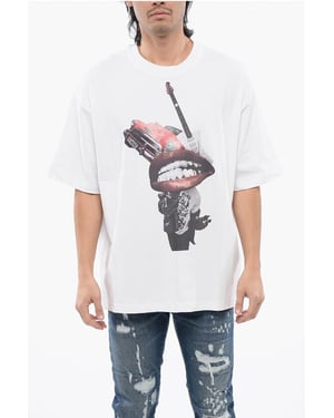 Oversized T-shirt met strass-print in wit