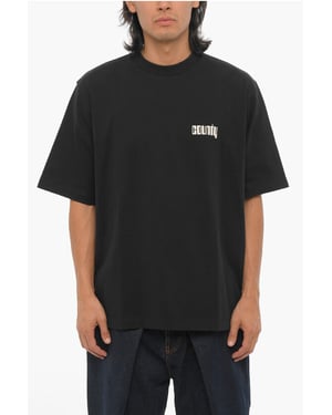 Bedrukt DISCO GOD T-shirt met ronde hals in zwart
