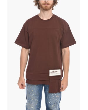 T-shirt met ronde hals en taillezak van katoen in bruin